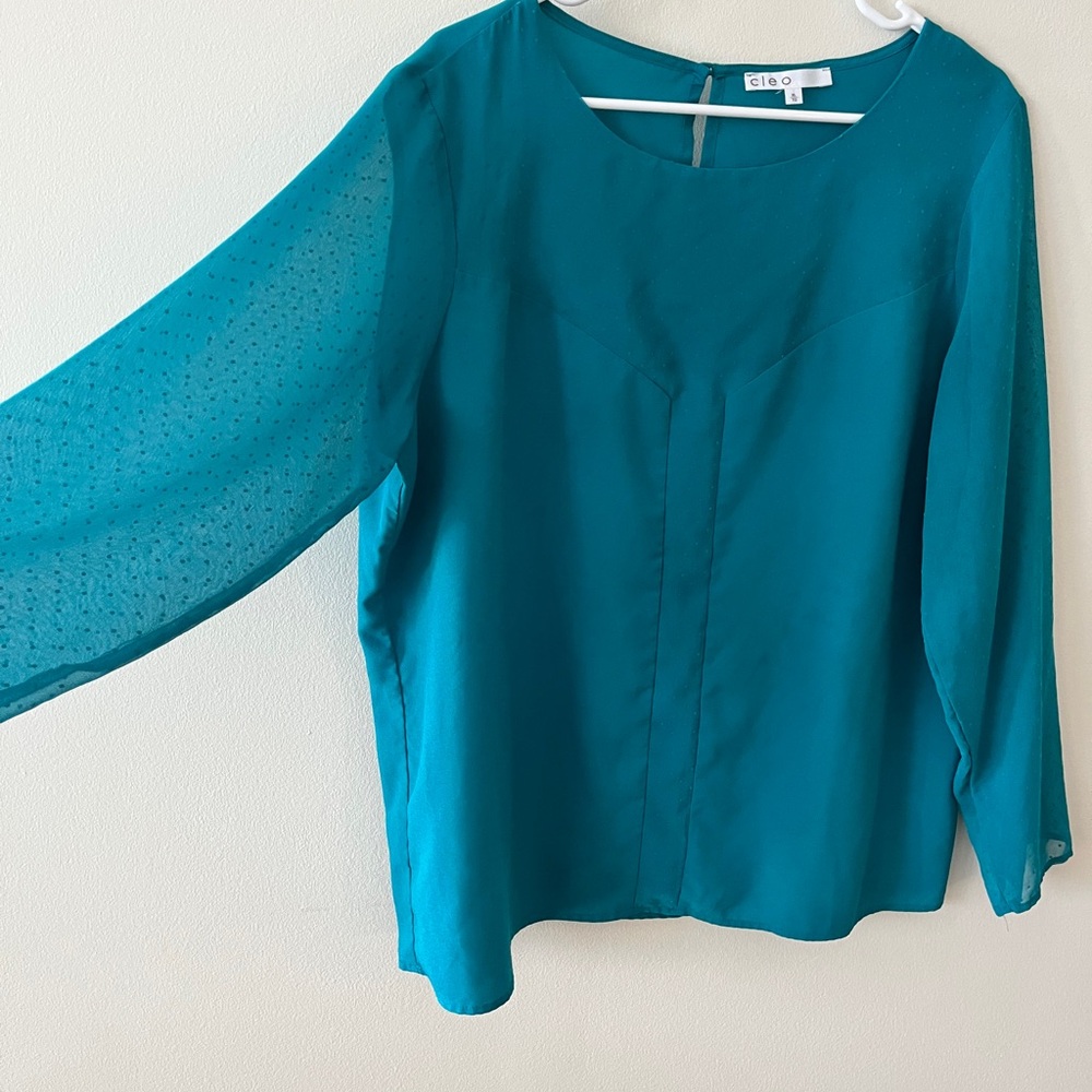 🦞5/$20🦞Cleo Teal XL Blouse W Sheer Long Sleeves And Subtle Swiss Dot